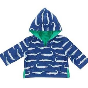 Pottery Barn Kids Alligator Terry Cloth Hooded Towel Cover-Up Blue Baby 6-12 M